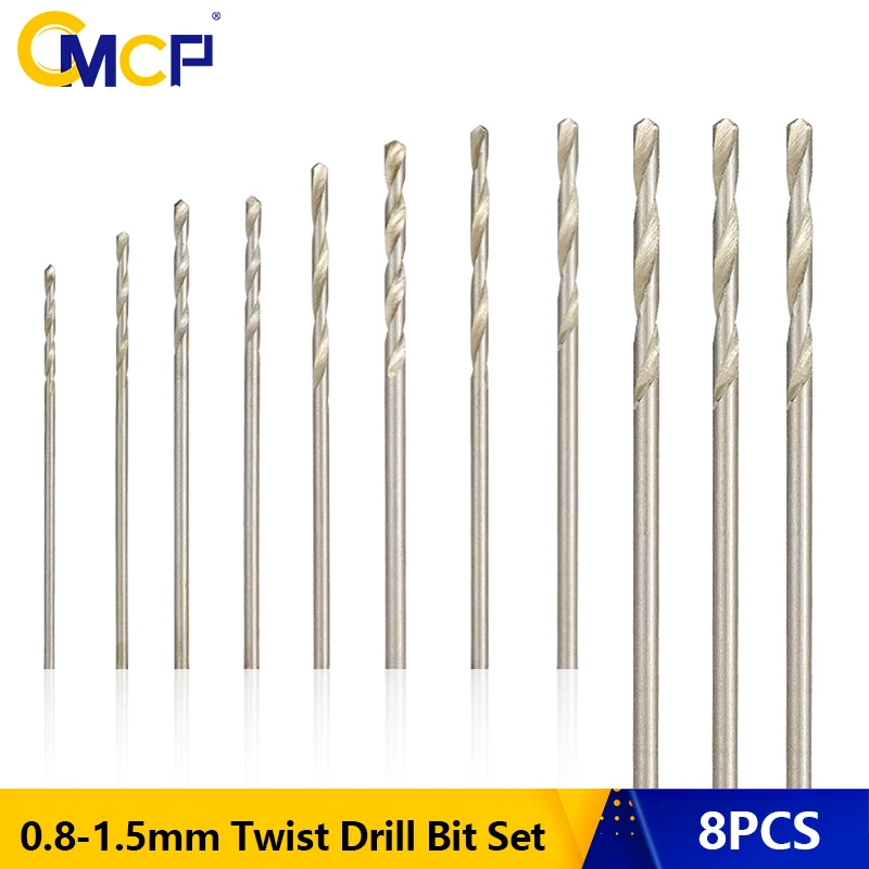 CMCP Twist Drill Bit Set 8pcs 0.8-1.5mm HSS Mini Drill for Wood Metal Hole Drilling Cutter Gun Drill Bit