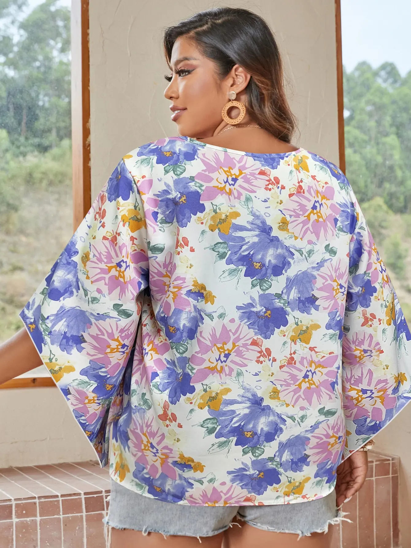 Finjani Fashion Woman Blouses 2022 Plus Size Women's Clothing Tie-Dye Print Doll-Sleeve Short Sleeve Tops