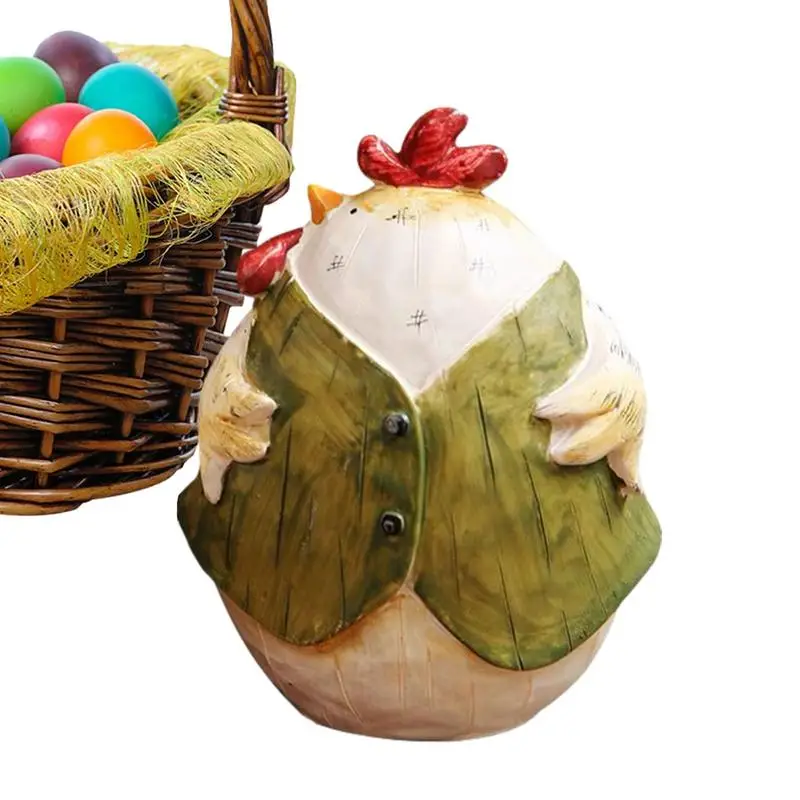 Chicken Hen Statue Retro Easter Chicken Figurine Resin Chicken Desk Decor Spring Chicken Decoration Indossando Bei Vestiti