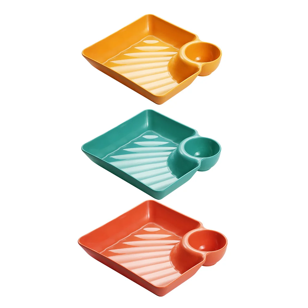 

3pcs Household Sushi Serving Plate Square Fired Food Plate French Fries Tray