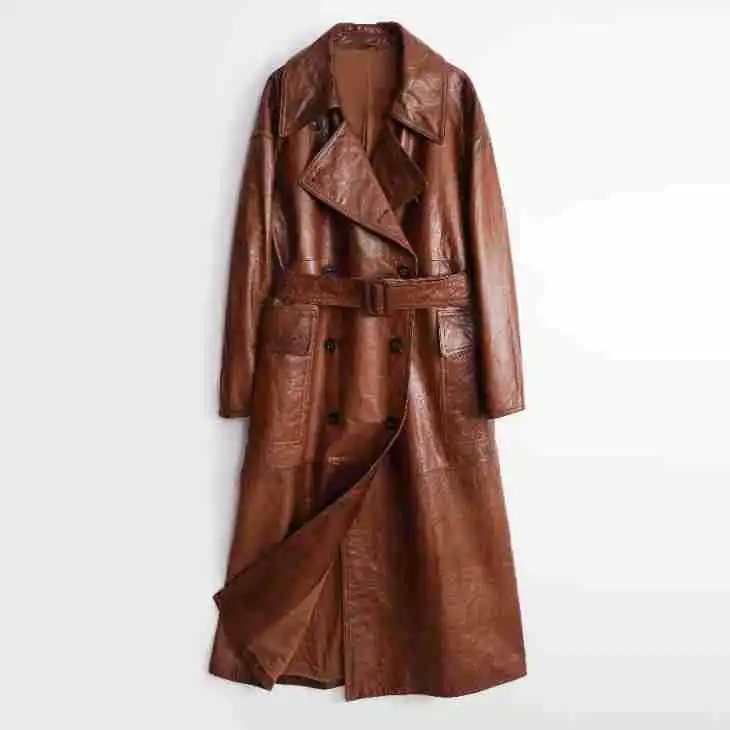 

2024 Winter New Genuine Leather Coat High-end Retro Maillard Oil Waxed Cowhide Windbreaker E14