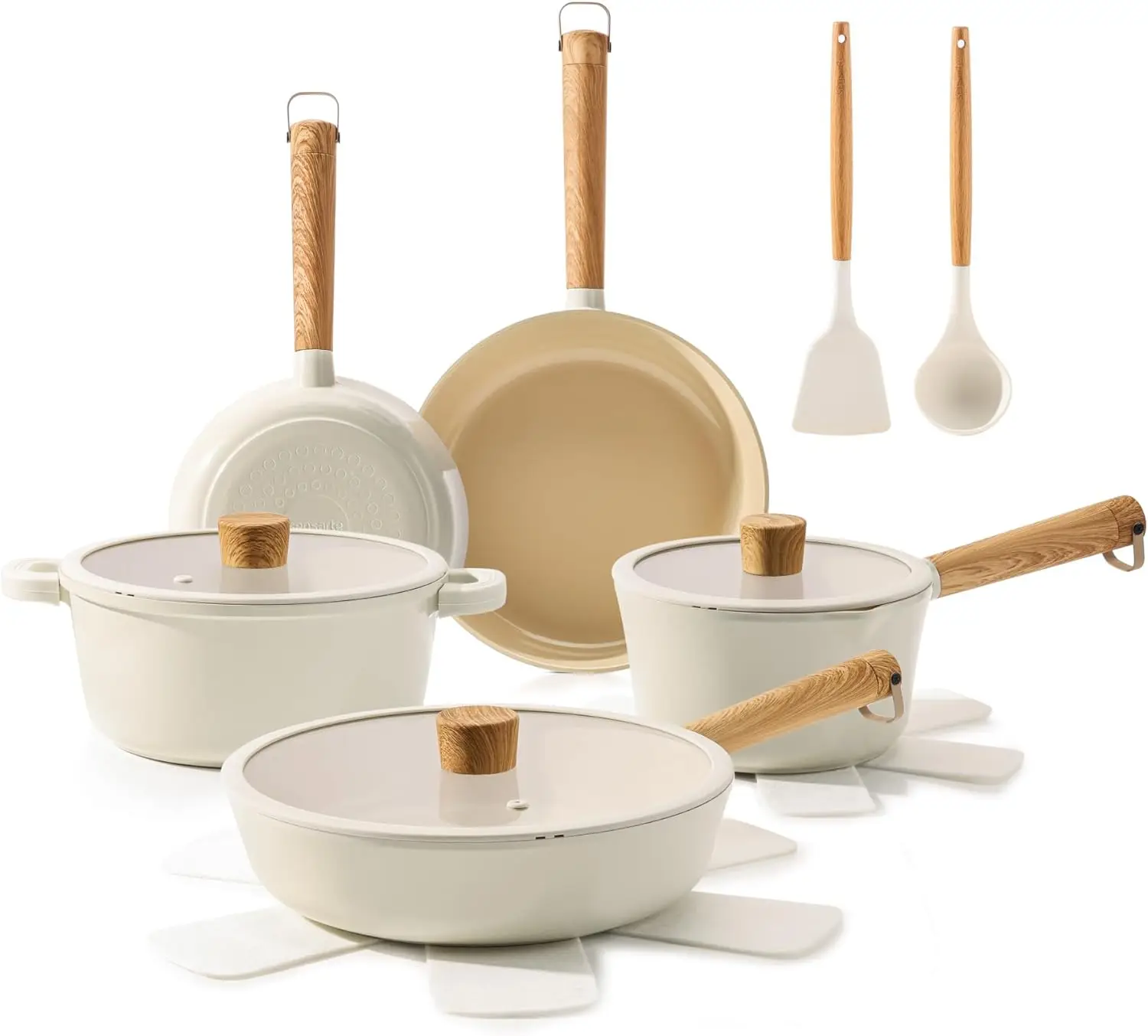 

Ceramic Nonstick Pots and Pans Set 14pcs, Healthy Cookware Set, Non-toxic Induction Kitchen Cooking Set