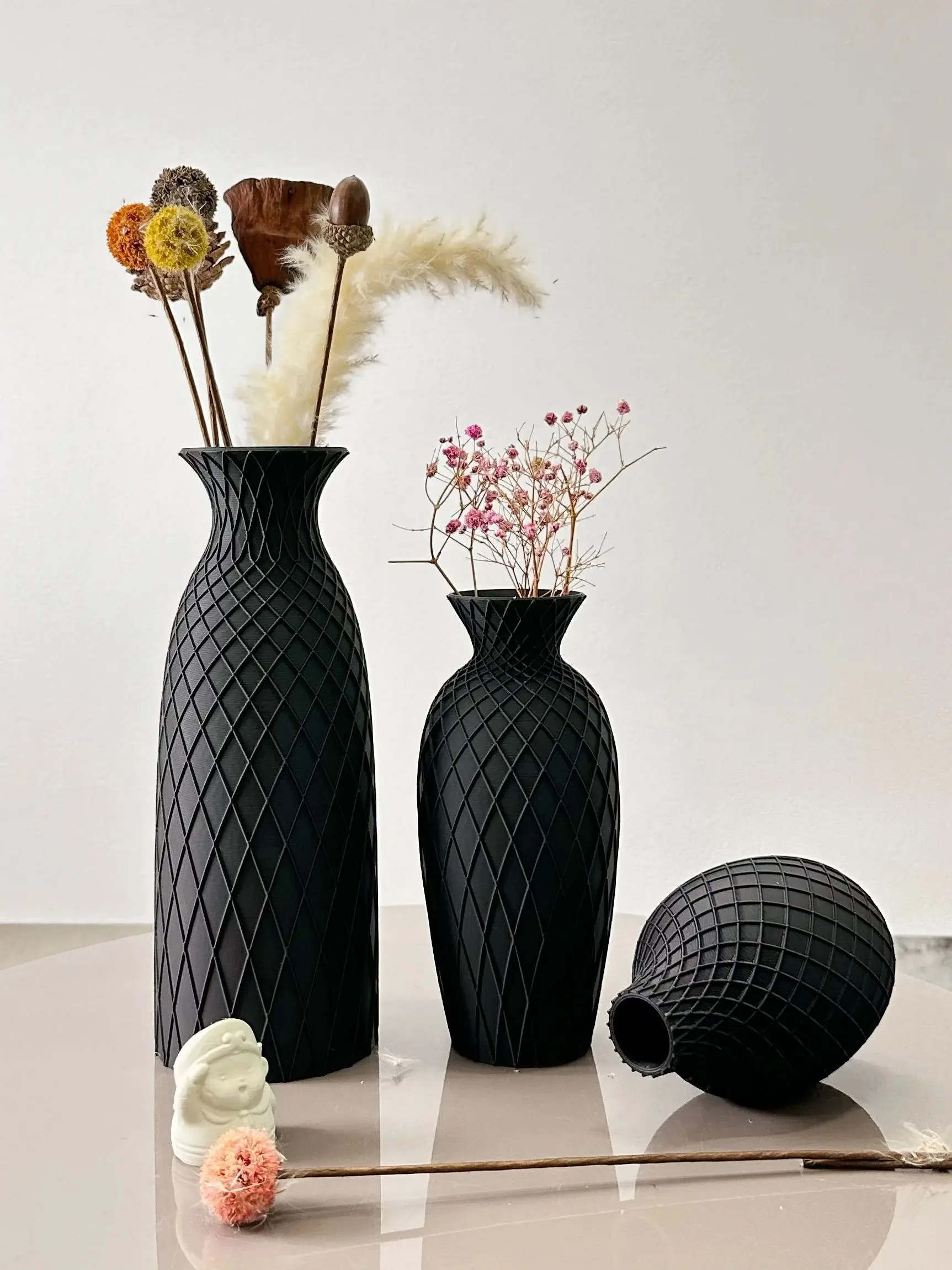 3-Piece Bohemian Spider Web Textured Vase Set