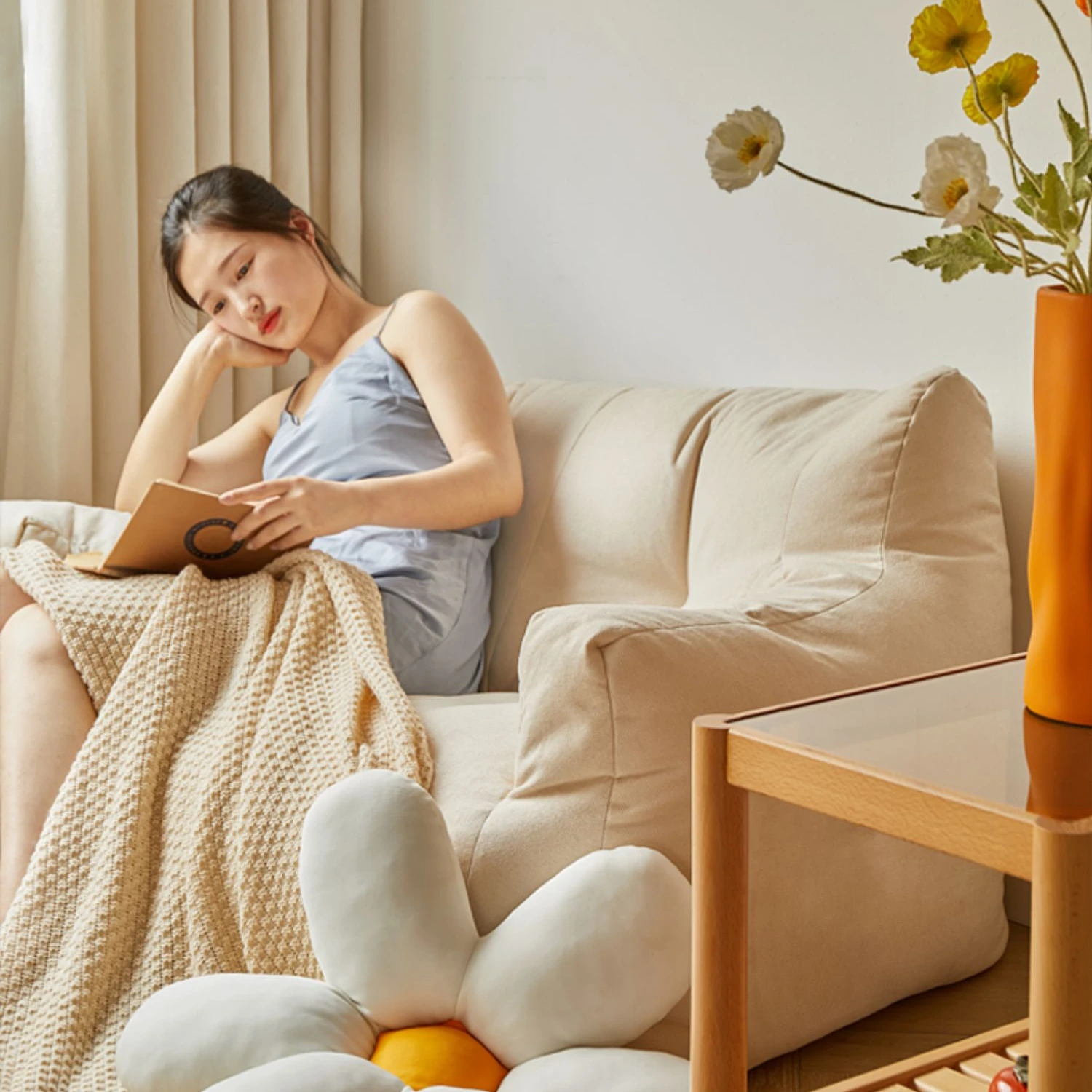 Ins Kid Lazy Sofa Mini Bean Bag Cotton Linen Casual Single Seat Cartoon Children's Balcony Sofa Reading Tatami Kids Furniture