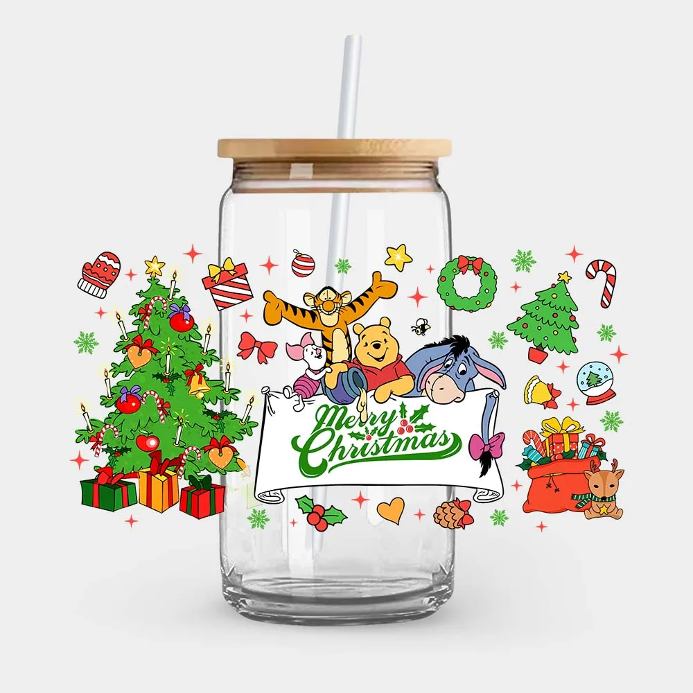 Cup Cartoon Stickers Stitch Mickey Princess Winnie the Pooh Christmas UV DTF Transfer Sticker Self-Adhesive Innovative Cup Embellishments