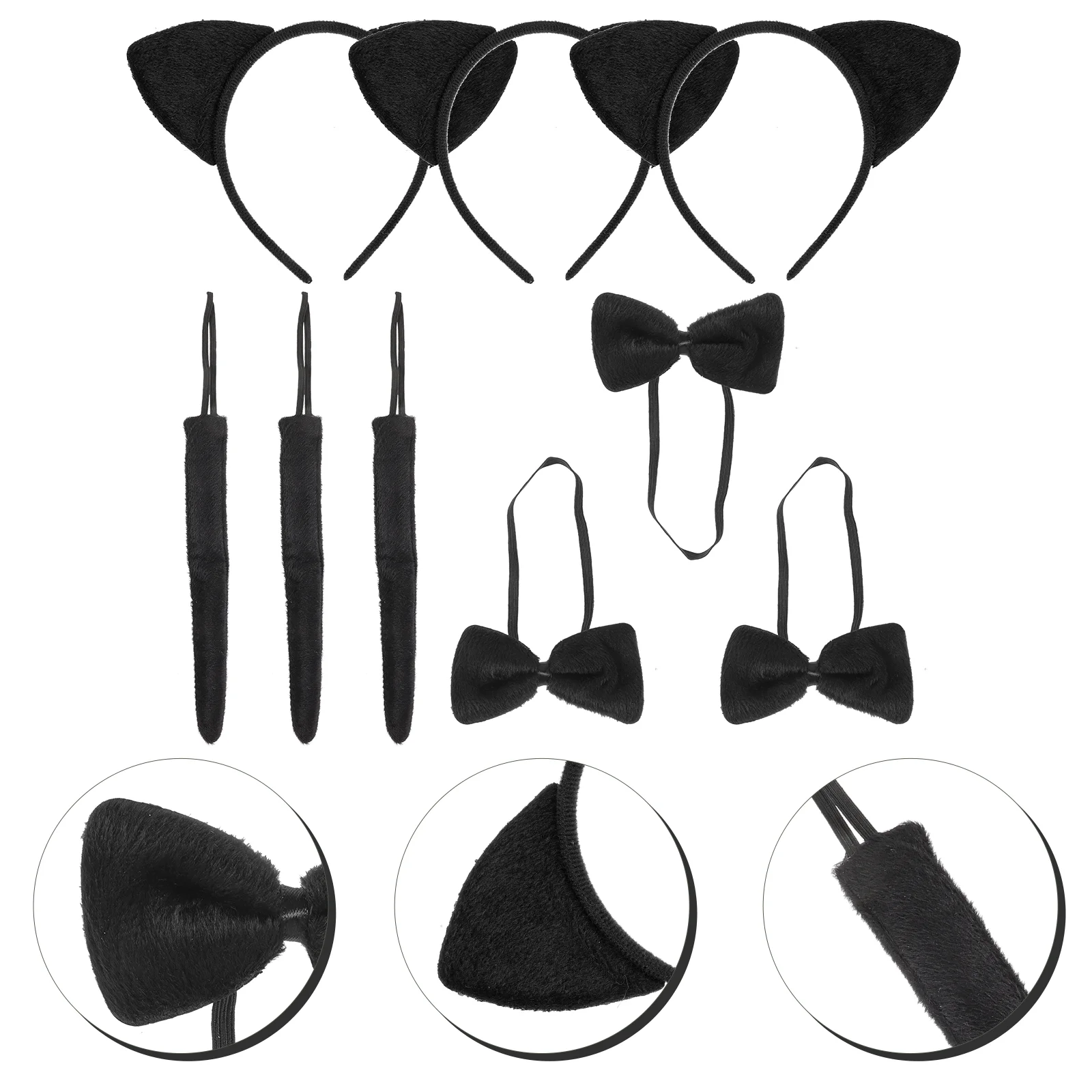 

3 Sets Cat Ears Headband Bow Tie Tail Set Kids Cosplay Animal Performance Props