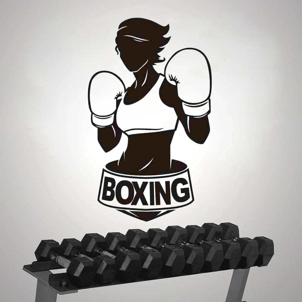 

1 pc hot sale Woman Boxing Kick Boxer Play Glove Nursery Wall Stickers Vinyl Art Decals Background Wall Art Decal Drop Shipping