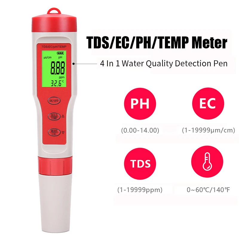 

4 в 1 PH-метр TDS PH метр PH/TDS/EC/измеритель температуры цифровой монитор качества воды тестер для бассейнов питьевой воды аквариумов