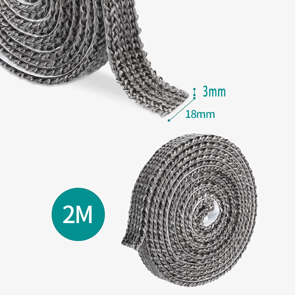 18/20/25mmx2m Black Flat Stove Rope Self Adhesive Fiberglass Seal Fire Rope Fireplace Door Sealing Gasket Cord Replacement fireplace sealing rope