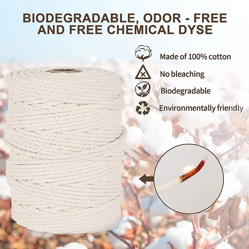 100M/Roll 3MM Macrame Cord Natural Cotton Macrame Rope Cotton Cord for DIYCrafts Wall Hanging Plant Hangers Wedding Decor
