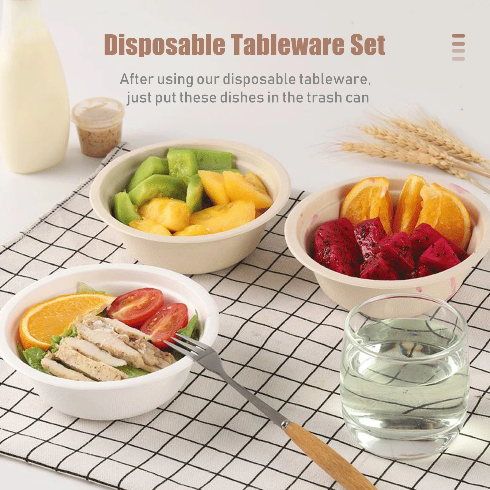 50PCS Disposable Plates Compostable Paper Tableware Set Ecological Degradable Birthday Dinnerware for Camping Picnics Party