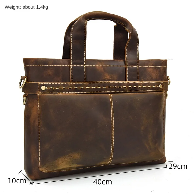 Vintage Crazy Horse Leather Men's Messenger Bag Shoulder Bag 15-inch Laptop Briefcase