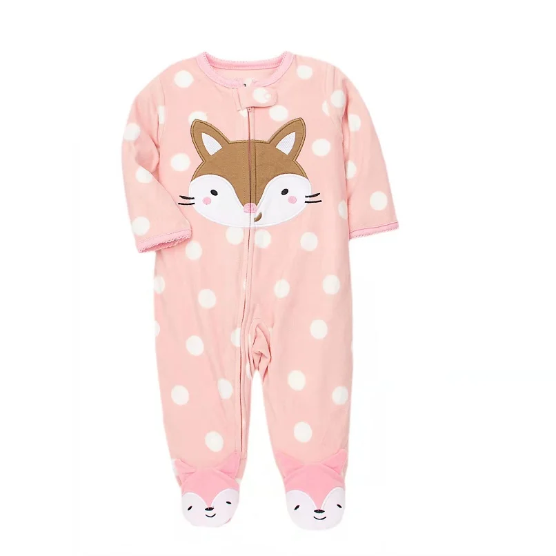 Footed Newborn Baby Rompers 2023 Xmas Sheep Unicorn Cartoon Printed Warm Fleece Infant Babe Pajamas Jumpsuits Sleepwear