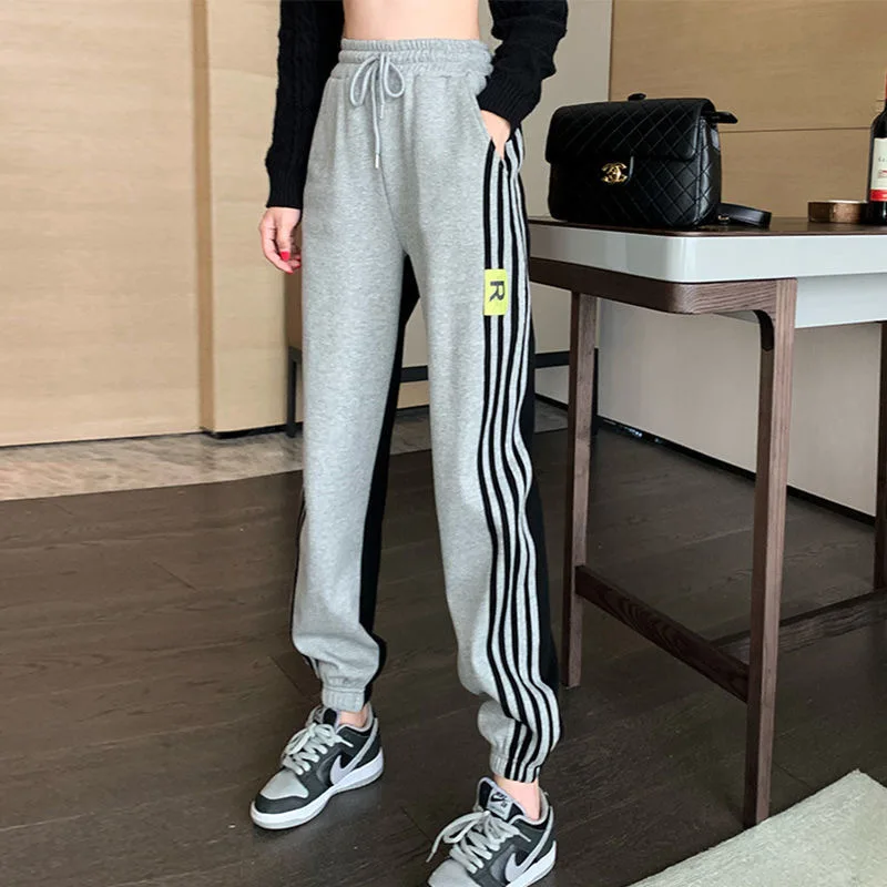 Women Fashion Side Stripe Casual Harem Pants  Summer New Loose Jogger Pant Female College Ankle Trousers Streetwear Length