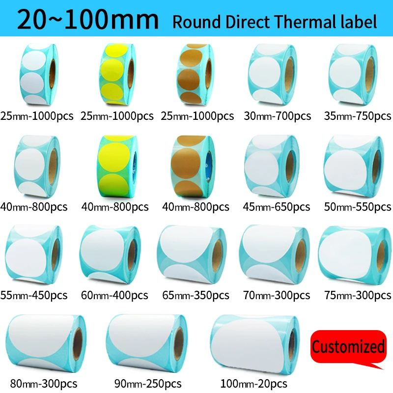 Direct Thermal Labels Roll Color / White Round Stickers 1 Rolls Packing Seal Label Sticker direct thermal label roll 3x1 3x2 inches for zebra 2844 zp 450 zp 500 zp 505 top coated 1 barcode stickers
