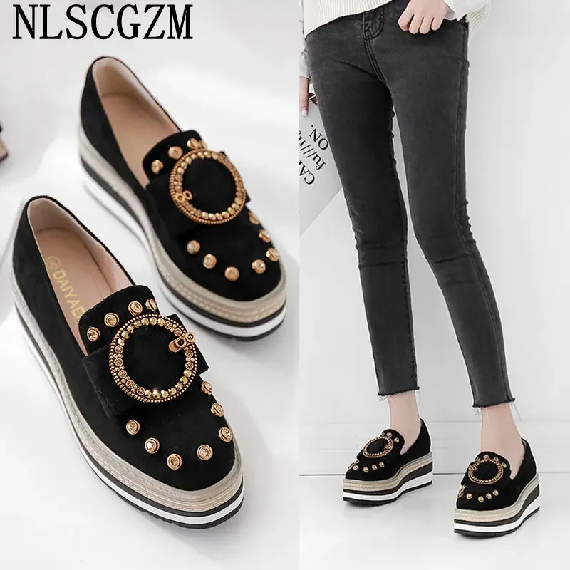 

Ladies Shoes Loafers Platform Sneakers Women Slip on Shoes for Women Wedges Casual Sneaker CRYSTAL Black Shoes Zapatillas Mujer