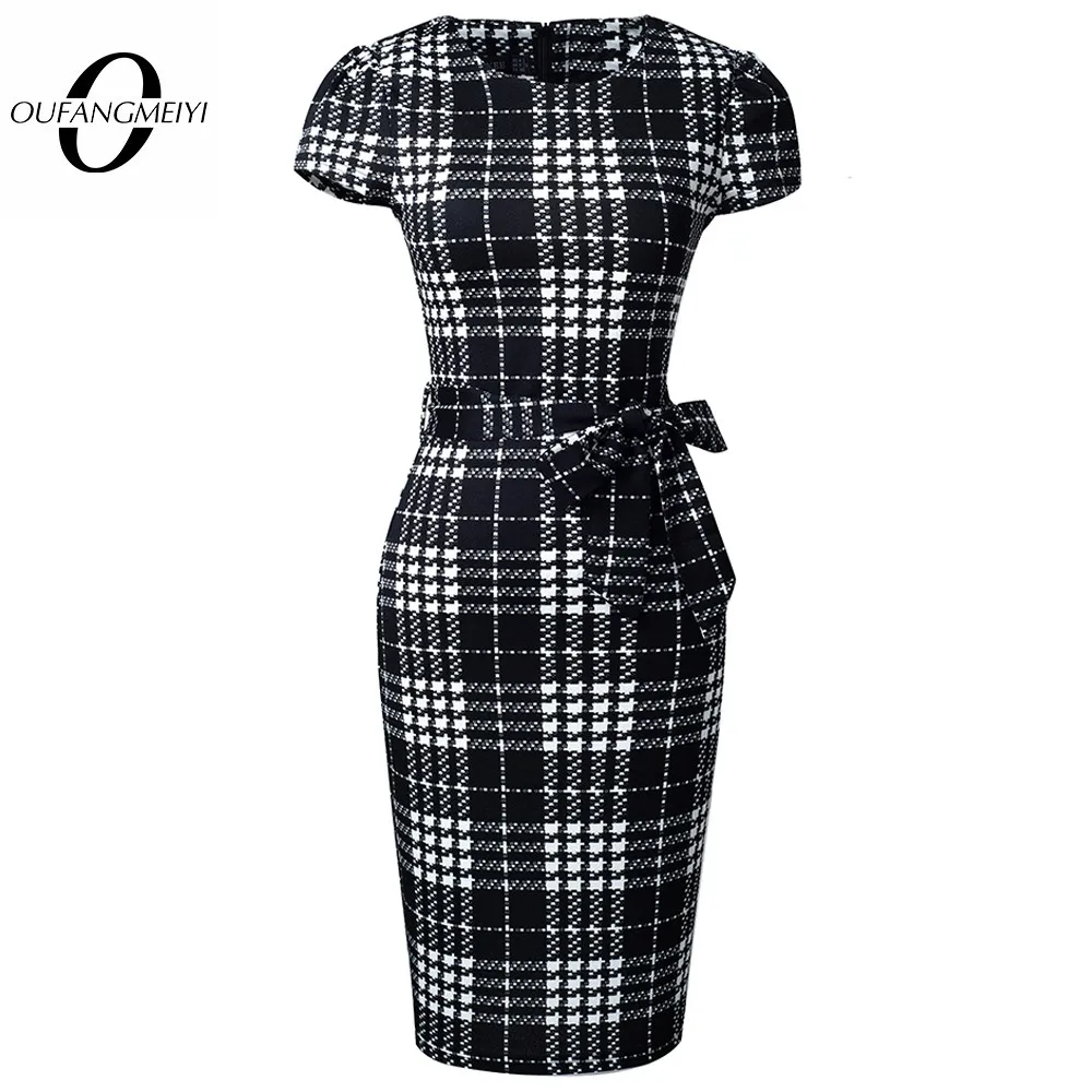 SummerWomenFashionBlackandWhitePrintDressesElegantWeartoWork