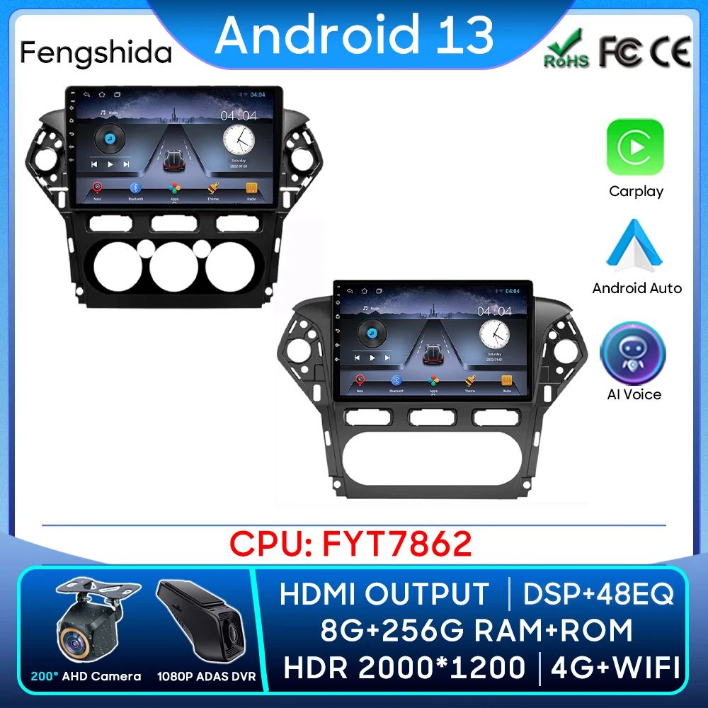 

For FORD MONDEO WINS 2011-2013 Car Radio Wireless Carplay Navigation GPS Android Auto Stereo Screen No 2din 5G WiFi DVD