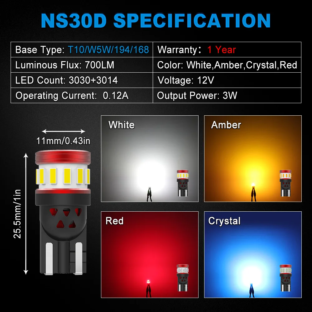 NAO W5W T10 LED  5W5 Ʈ Ʈ Ƽ  CANBUS ڵ  12V Ĩ ڵ ׸ ȣ Indincator  
