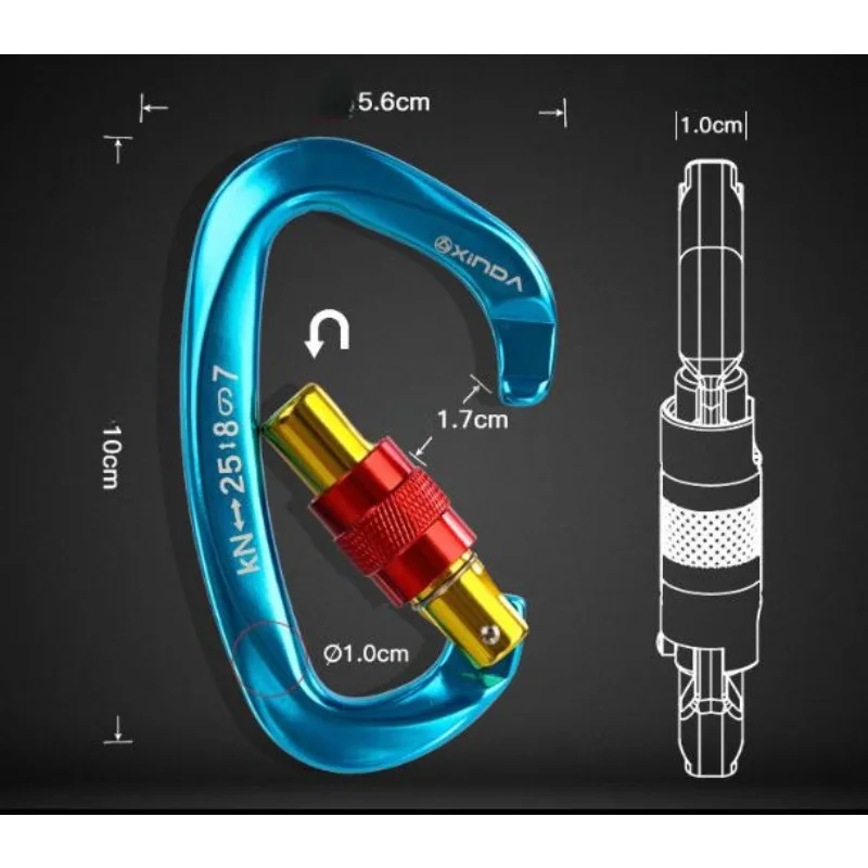 25KN professional climbing hook D-type,aviation aluminum safety lock, perfect equipment for outdoor climbing, camping,and hiking