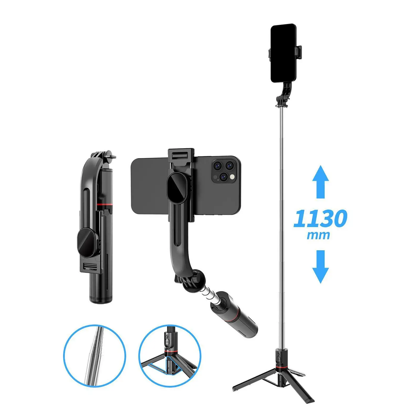 Selfie Stick Tripod Compact Simple Stable Extendable Portable Adjustable Selfie Equipment for Video Outdoor Group Selfies Travel