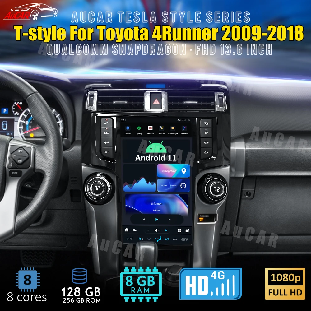 

AuCar Tesla Style Android 11 Head Unit Car Radio For Toyota 4Runner 2009-2018 GPS Navigation 1920*1080 13.6 Inch