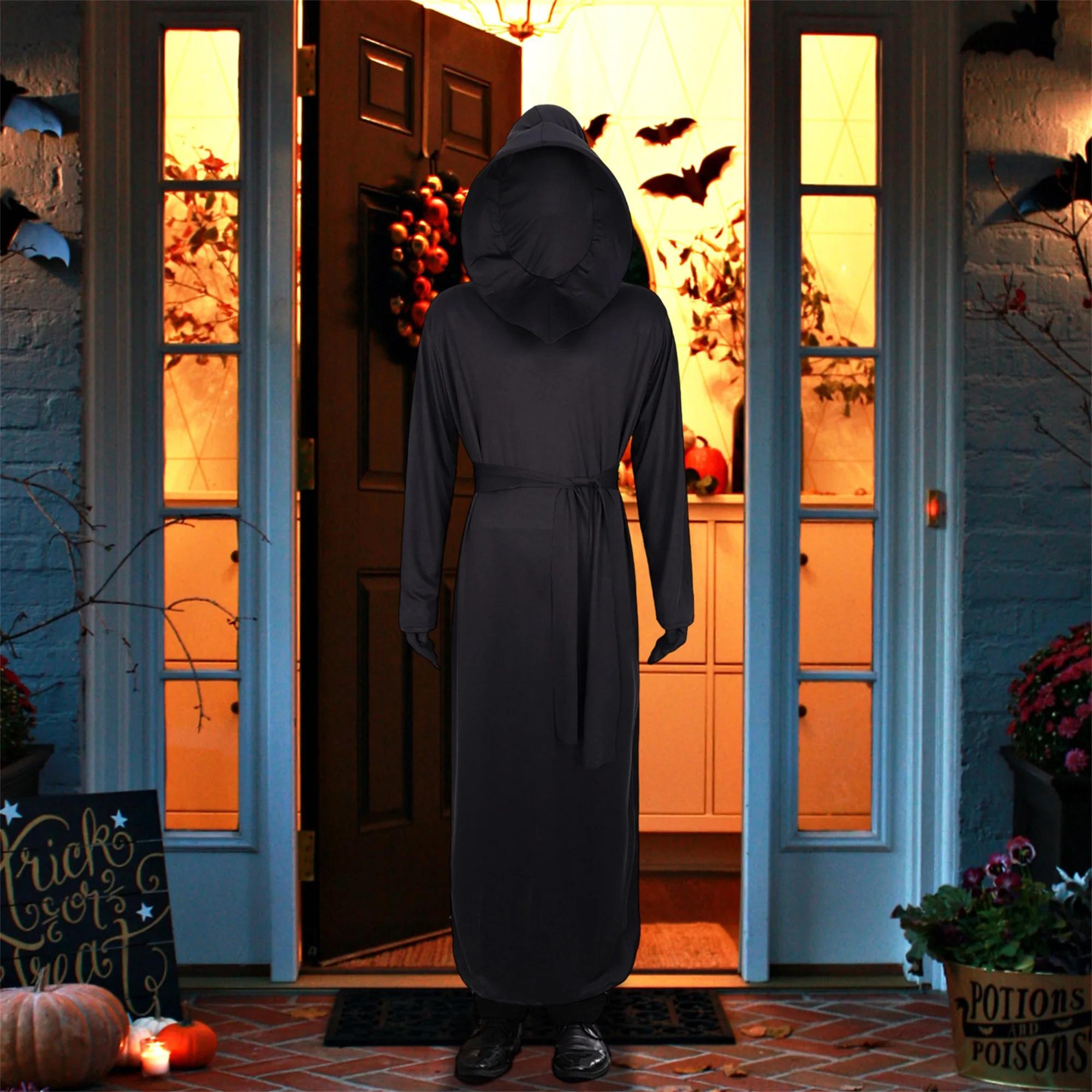 Deluxe Gothic Grim Reaper Costume for Adults Complete with Hooded Robe Gloves and Belt - Scary Halloween Outfit for Men and