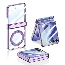 Clear Rebound Case with Central Axis Protection and Magnetic Rotating Bracket Cover - Galaxy Z Flip 8 (PURPLE)
