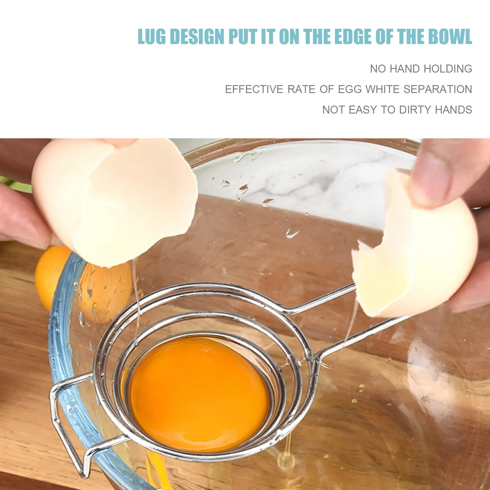 Egg Separator Long Handled Eggs Yolk Filter Stainless Steel Egg White Yolk Sifting Filter Eggs Divider Kitchen Baker Tool