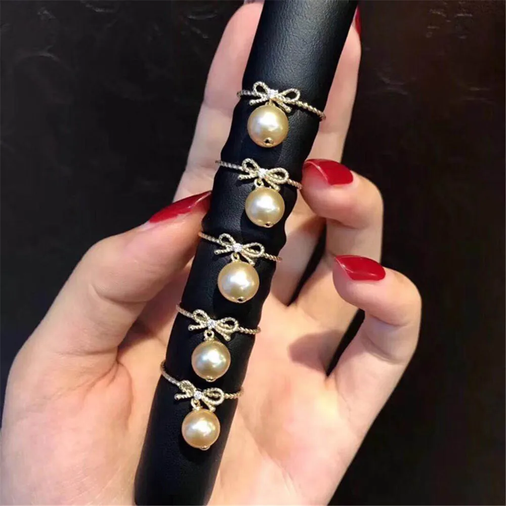 

DIY Pearl Accessories S925 Silver Bow Style Pearl Jade Ring Adjustable for 7-9mm Beads