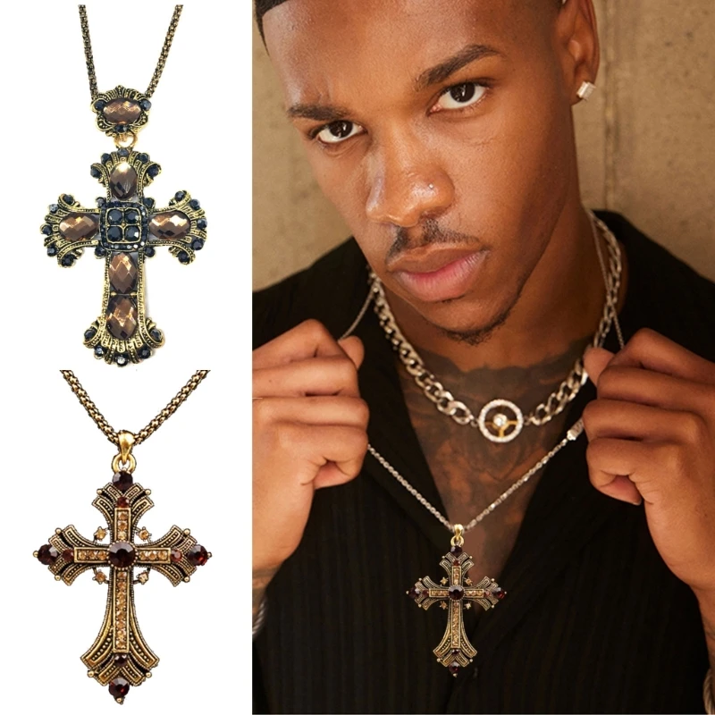 Gothic Religious Cross Pendant Choker Necklace - Y2K Vintage Dark Alloy Necklace For Men & Women - View #10