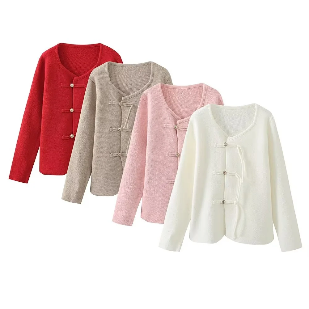 

2023 Autumn and Winter New Sweet and Chic Round Neck Irregular Long Sleeve Button Decorated Cardigan Women's Jacket