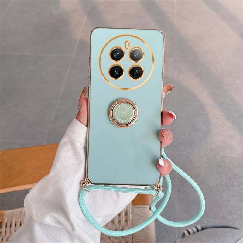 Luxury Plating Crossbody Lanyard Case with Ring Holder Back Cover