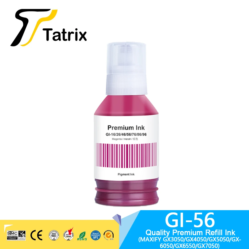 Tatrix GI 56 GI56 GI-56 Premium Color Compatible Refill Ink for Canon MAXIFY GX3050/GX4050/GX5050/GX6050/GX6550/GX7050 Printer dye ink kit ink refill kit dye ink refill inkjet printer ink ink cartridge refill kit ink refill