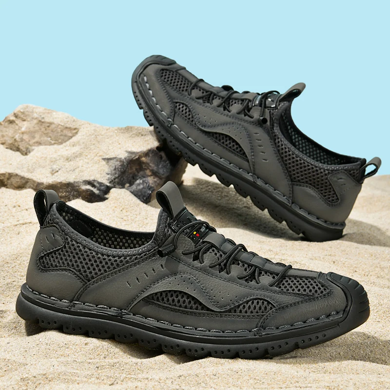 Men Summer Casual Shoes Fashion Breathable Walking Shoes Thick Sole Boat Soft Flat Men Outdoor Non-slip Sneakers