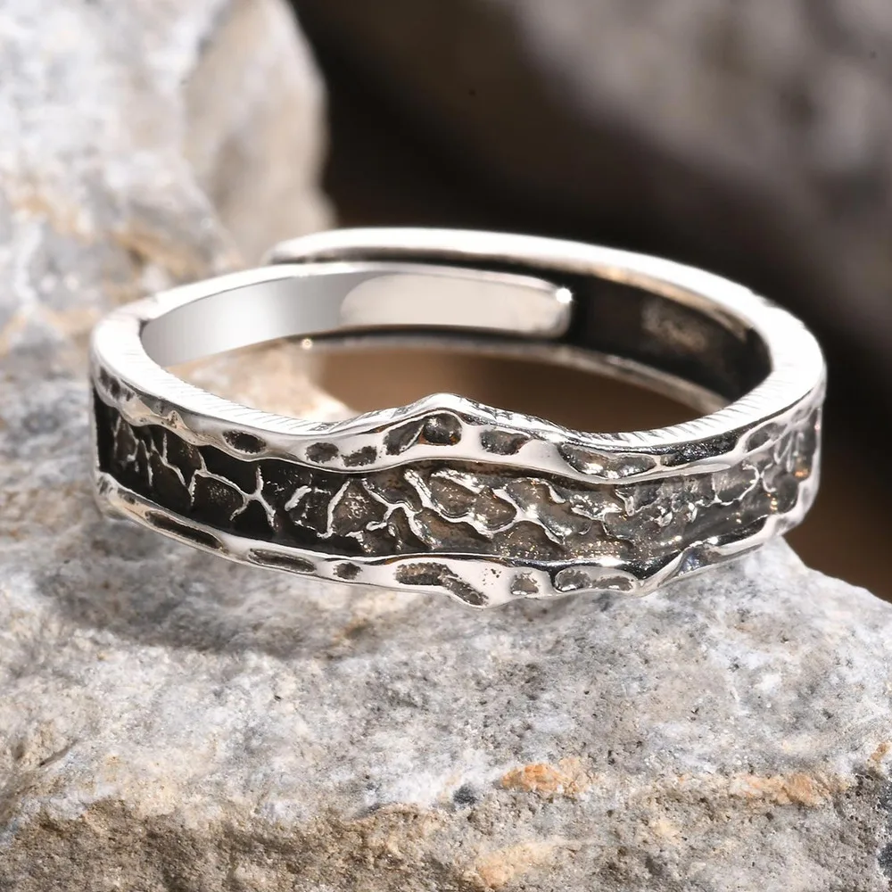 Wedding Rings Vnox Retro Wedding Rings for Men,Vintage Silver Color Metal Finger Bands Resizable,Valentine's Father's Day Birthday Party Gift