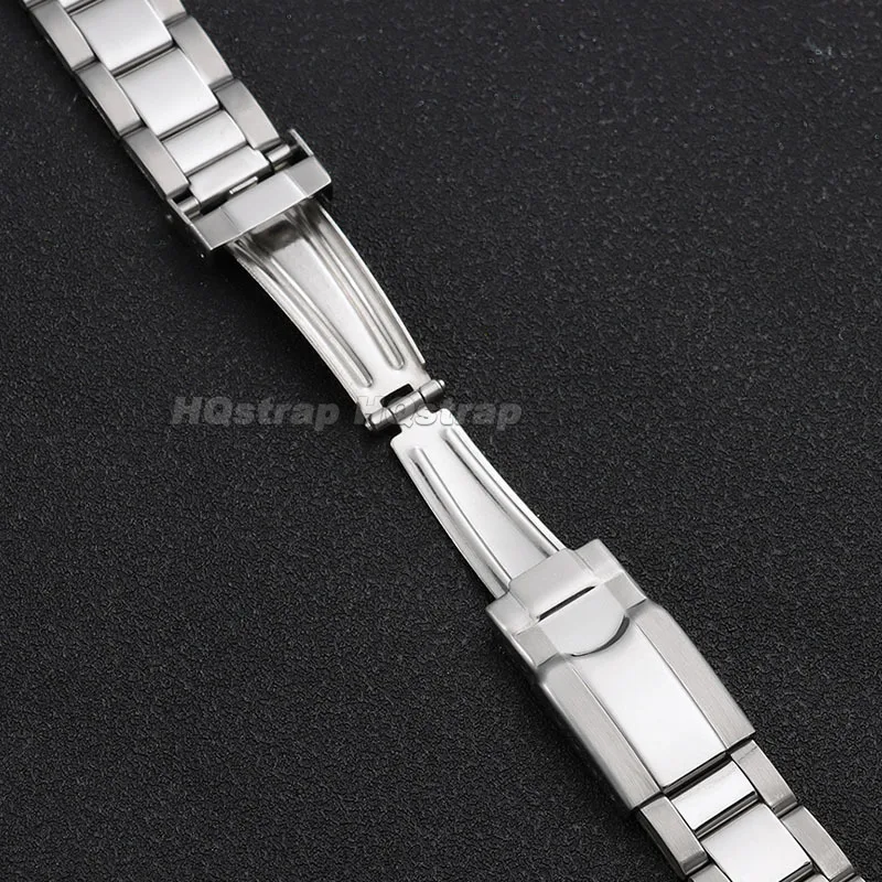 Elegant Curved End Stainless Steel Watch Band with Deployment Clasp - Durable Metal Strap