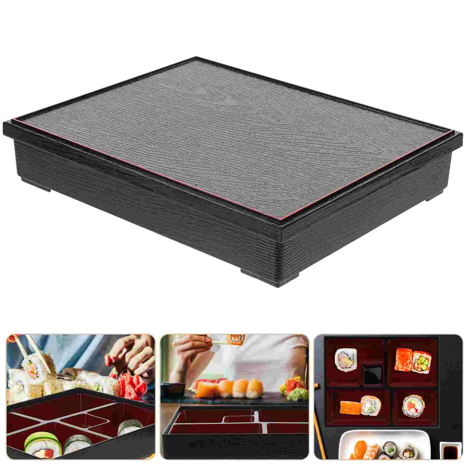 

Medium-Sized Lunch Box Japanese Lunch Box Meal Prep Containers Sushi Box Bento Box for Business Meals (Wood Grain Cover )