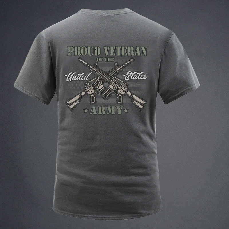 New Military Style T Shirt Rifle Print Cotton Short Sleeve Army Fan Tactical Streetwear Vintage Fashion Top