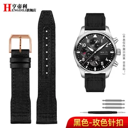 Elegant Blue-Green Nylon and Leather Bracelet Watch Strap - Premium Quality, Fits 20mm & 21mm for 21mm (Black Rose gold pin)