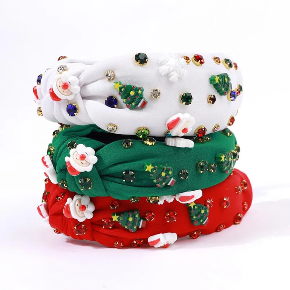Colorful Christmas Headband Cute Women Headband with Mini Christmas Tree Rhinestones Festive Hair Accessory for Parties