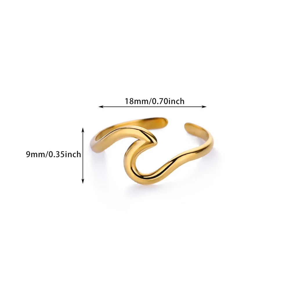 Anelli in acciaio inossidabile a forma di onda per donna, simbolo portafortuna, anello regolabile, fede nuziale di coppia, gioiello estetico_voghion.com