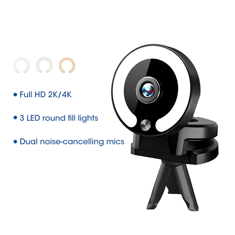 

Niye 1080P 2K 4K HD Webcam with Ring Fill Light Laptop PC Computer Live Broadcast Camera Video Web Camera Microphone Web Cam