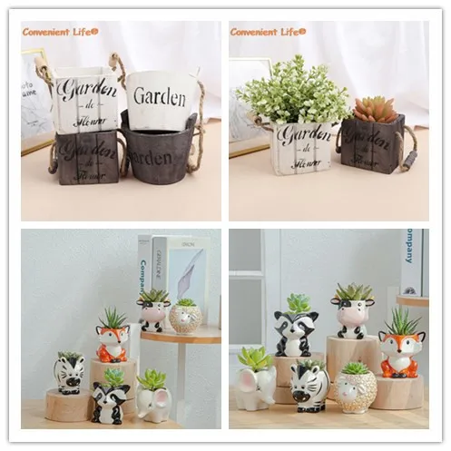 

Vintage Retro Wooden Barrel Planter Vintage Flower Pots, Rustic Plant Barrel and Creative Animal Shape Ceramic Flower Pots