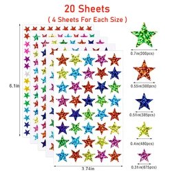 Holographic Glitter Star Stickers - 5 Sizes for Kids' Reward Charts and DIY Décor (20 Sheets)
