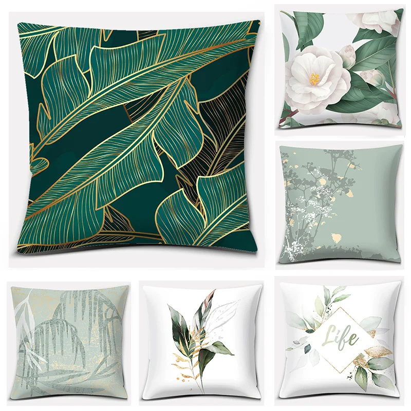 

Customizable Home Office Decoration Pillow Bean Green Floral Series Bedroom Sofa Car Cushion Cover Pillowcase