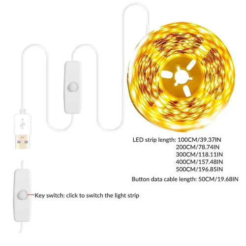 터치 스위치 LED 스트립 세트, Dc 5v 2835 Smd 따뜻한 흰색 조명, 욕실 침대, 침대 밑, 화장대 캐비닛, 옷장, 홈 데코 5
