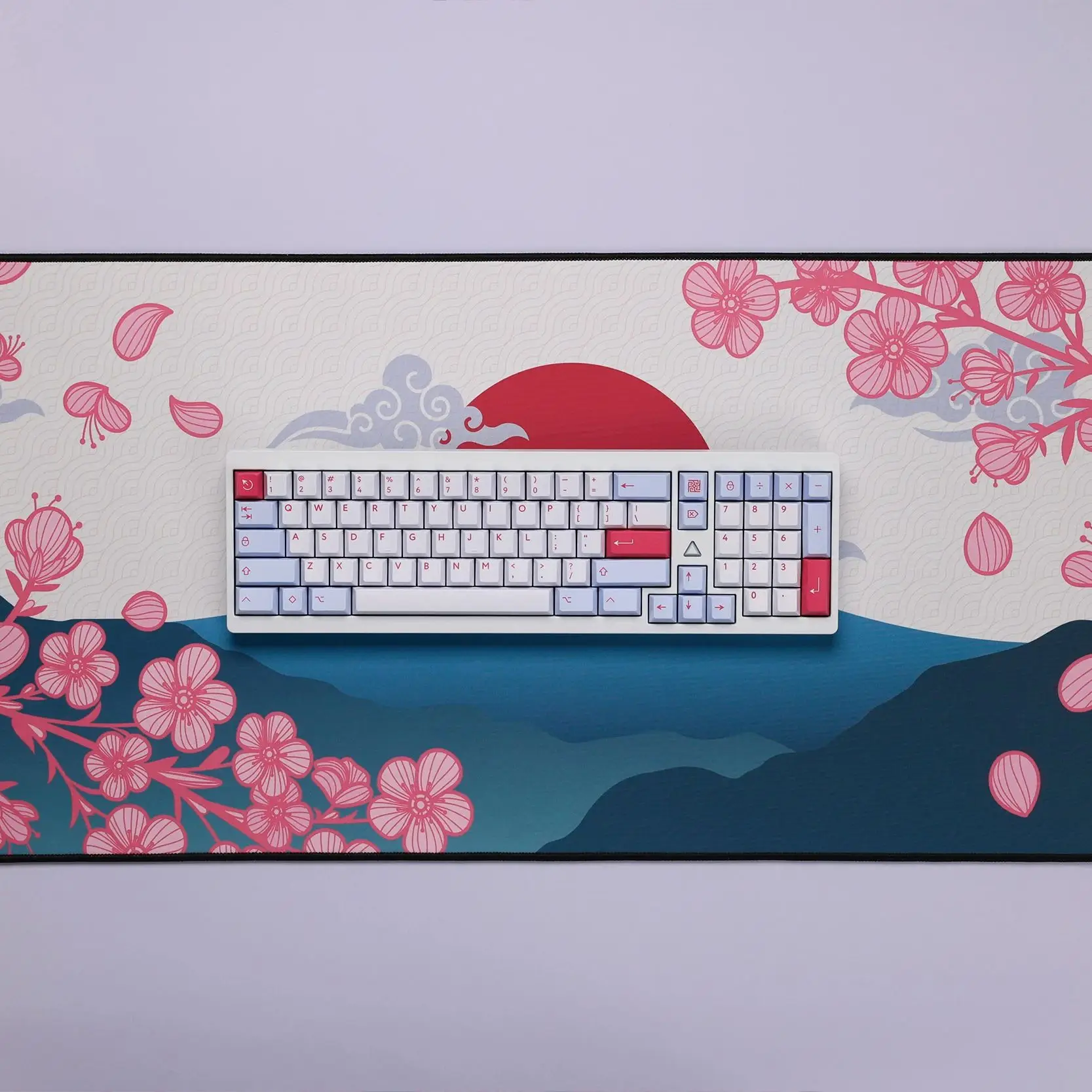 PBTfans Soul Blossom ABS 더블샷 체리 프로필 MX 스타일 키캡, KBDfans/부드러운 천 탑 데스크 패드, 베이스 키트