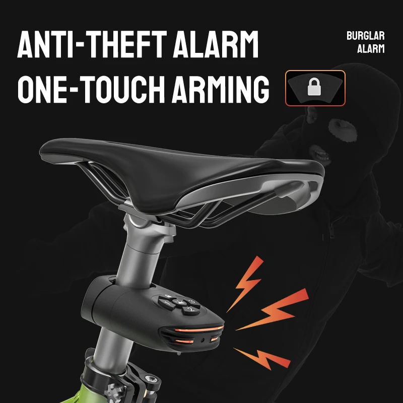 4 Mode Smart Alarm Bicycle Tail/Brake Light 3 In 1 IP65 Waterproof One Touch Arming Night Cycling Outdoor LED Warning Lights
