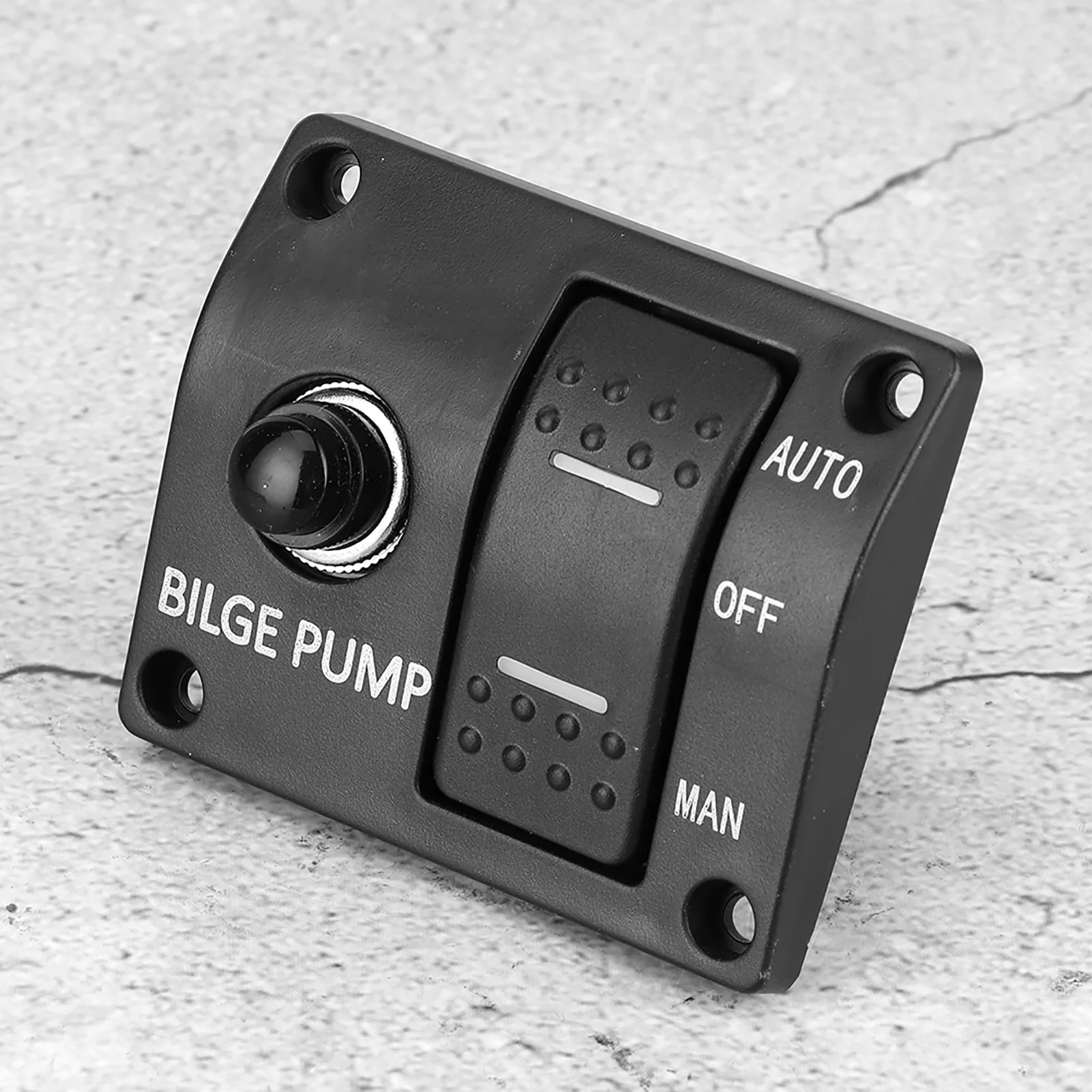 3 Way Bilge Pump Rocker Switch Panel Auto Off Manual 12V 24V Black ABS Plate LED Indicator Built In 15A Circuit Breaker bilge pump
